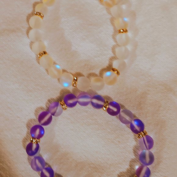 2 natural Moon stone beaded bracelet set beautiful - Picture 2 of 4